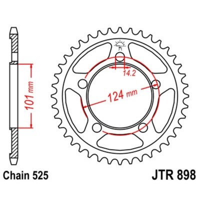 Звезда задняя, ведомая JTR898 стальная, цепь 525, 38 зубьев