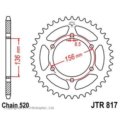 Звезда задняя, ведомая JTR817 стальная, цепь 520, 46 зубьев