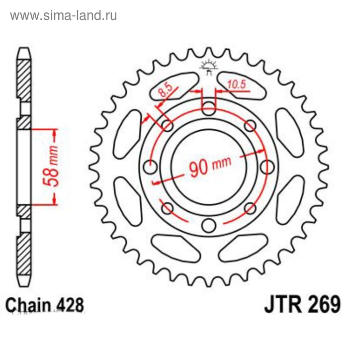 Звезда задняя, ведомая JTR269 стальная, цепь 428, 40 зубьев - Фото 1