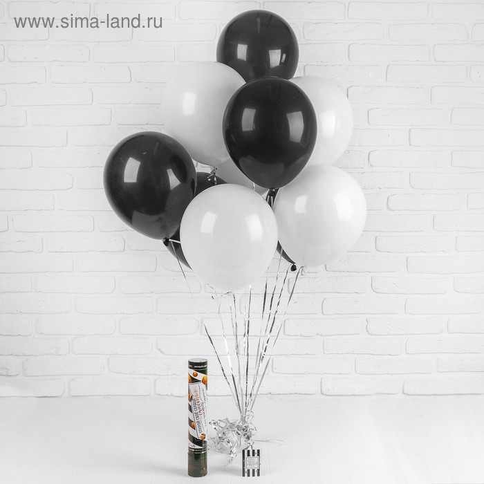 Воздушные шары, хлопушка, открытка, лента, чёрно-белый, 13 предметов в наборе - Фото 1