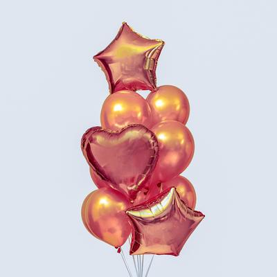 Букет из шаров «Сердца и звёзды», латекс, фольга, в наборе 14 шт., цвет розовое золото