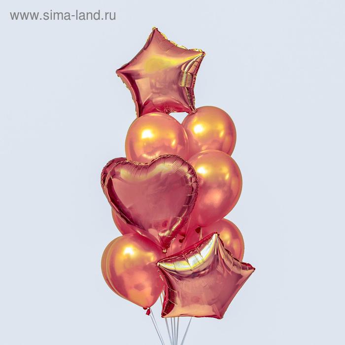 Букет из шаров «Сердца и звёзды», латекс, фольга, в наборе 14 шт., цвет розовое золото - Фото 1