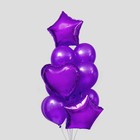 Букет из шаров «Сердца и звёзды», латекс, фольга, набор 14 шт., цвет фиолетовый - фото 9426219