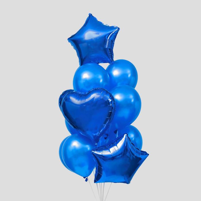 Букет из шаров «Сердца и звёзды», латекс, фольга, набор 14 шт., цвет синий