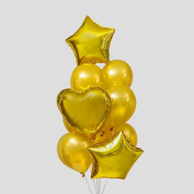 Букет из шаров «Сердца и звёзды», латекс, фольга, набор 14 шт., цвет золотой