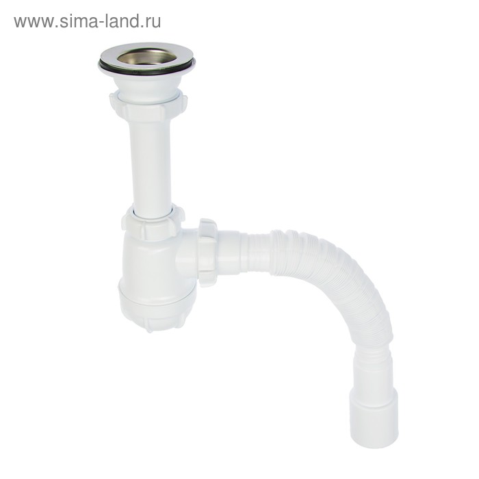 Сифон для мойки Aquant, 1 1/2" х 40 мм, с металл. решеткой d=70 мм, с гофрой 40х40/50 мм - Фото 1