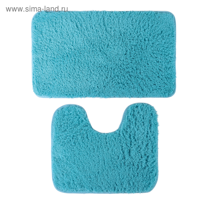 Набор ковриков для ванны и туалета 2 шт 40х50, 50х80 см "Мягкий" цвет голубой - Фото 1