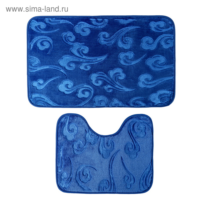 Набор ковриков для ванной и туалета «Грация», 2 шт, 40×50, 50×80 см, цвет синий - Фото 1