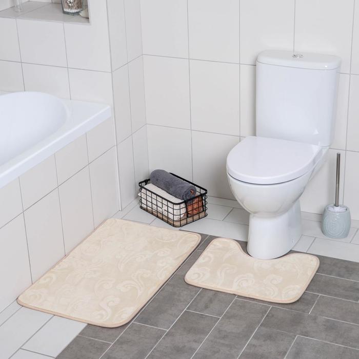 Набор ковриков для ванной и туалета Доляна «Грация», 2 шт, 40×50, 50×80 см, цвет бежевый - Фото 1