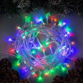 УЦЕНКА Гирлянда «Нить», 10 м, IP20, 100 LED, 220 В, 8 режимов, прозрачная нить, свечение мульти 4138304