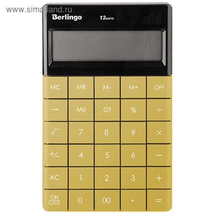 Калькулятор настольный 12-разрядный Berlingo PowerTX, 165х105х13 мм, двойное питание, золотистый - Фото 1