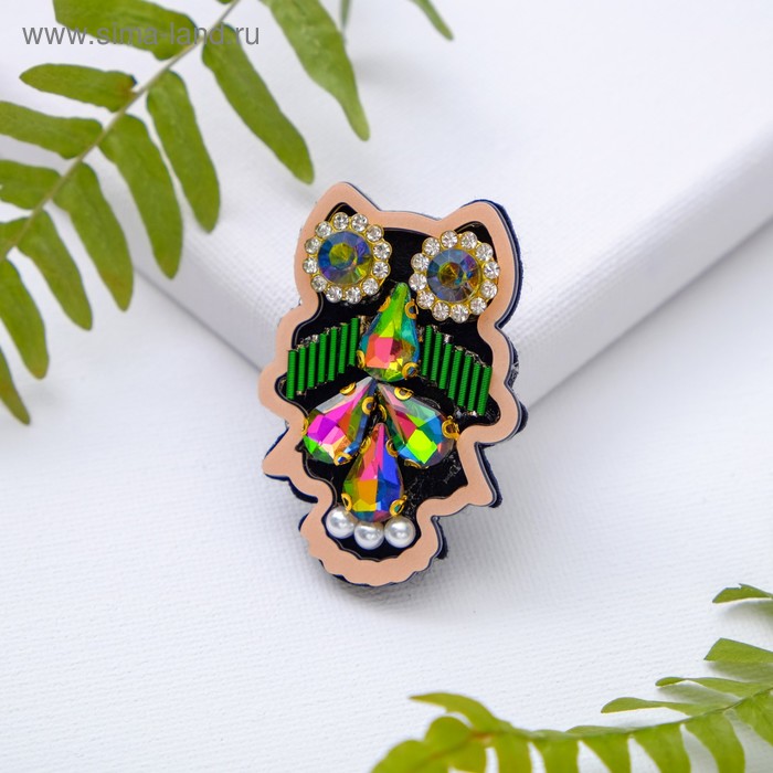 Брошь «Сова» контур, цвет зеленый - Фото 1