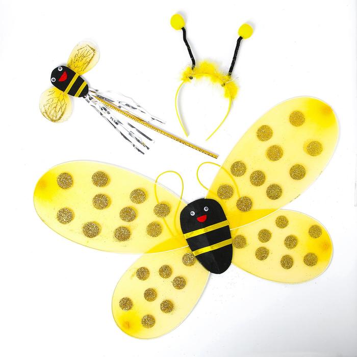Карнавальный набор «Пчёлка», 3 предмета: ободок, крылья, жезл - Фото 1