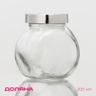 Банка для сыпучих Доляна «Блеск», 200 мл, 6×8.3 см, с пластиковой крышкой, стекло, прозрачная