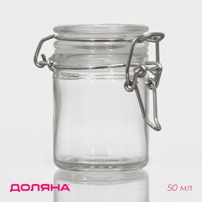 Банка для сыпучих Доляна «Оптима», 50 мл, 6.5×4.5×6 см, с бугельным замком, стекло, прозрачная