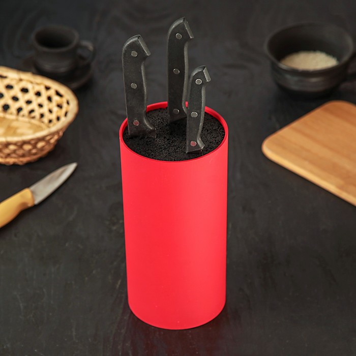 Подставка для ножей с наполнителем «Нео», 22×11 см, покрытие soft-touch, цвет красный - фото 1886356289