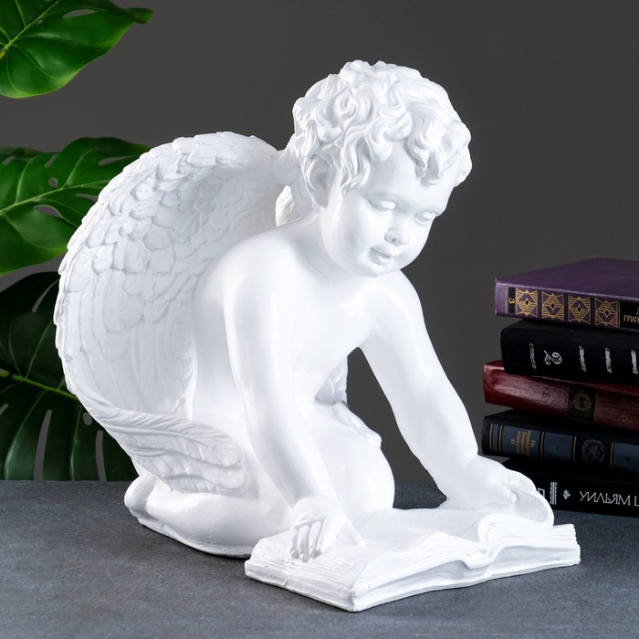 Фигура "Ангел сидя большой читающий" белый, 34х36х29см - Фото 1