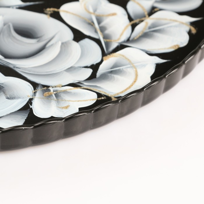 Поднос "Розы на черном" художественная роспись 28 см - фото 1906972832