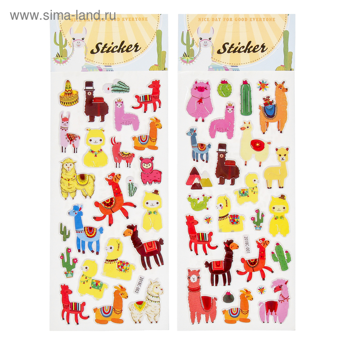 Наклейка пластик "Ламы и кактусы" МИКС 30х11 см - Фото 1
