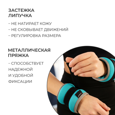 Утяжелители неопреновые ONLYTOP, 2 шт.×1 кг, цвет мятный
