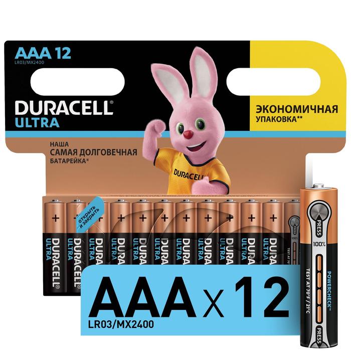 Батарейка алкалиновая Duracell Ultra Power, AAA, LR03-12BL, 1.5В, 12 шт. - Фото 1