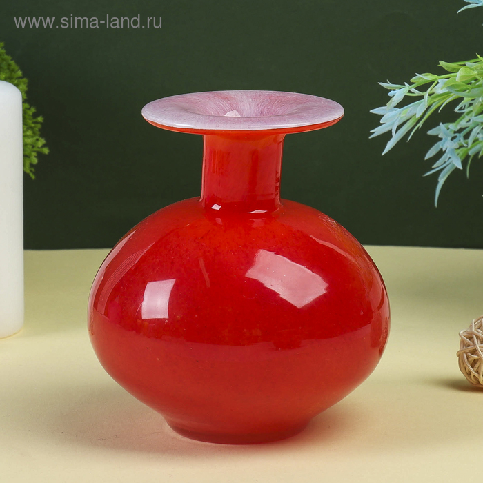 Ваза "Добрыня" гутная красная d-2см,  13х10 см - Фото 1
