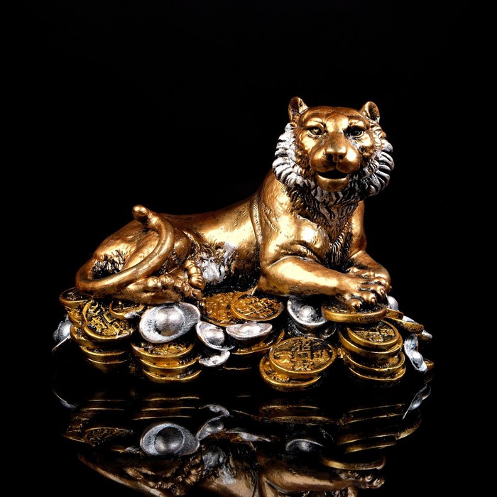 Сувенир "Тигр на монетах", символ года 2022, гипс, 17 см, микс - Фото 1