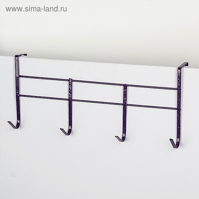 Вешалка на дверь на 4 крючка Доляна «Лайт», 27×17×10 см, цвет фиолетовый - Фото 1