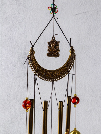 Музыка ветра металл "Ганеша" 4 трубки, 5 колокольчиков 65 см