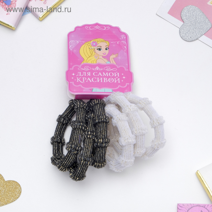 Резинка для волос "Махрушка ребристая" 5 см (набор 6 шт) полоски - Фото 1