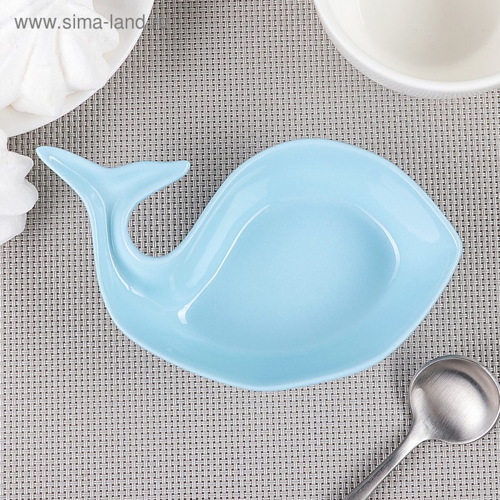 Блюдо керамическое «Кит», 13×7×3 см, цвет голубой - Фото 1