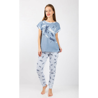 Пижама женская (футболка, брюки), цвет голубой, размер 52