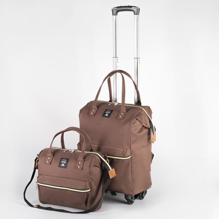 Сумка-рюкзак 2 в 1 на колёсах 18", отдел на молнии, наружный карман, цвет коричневый - Фото 1