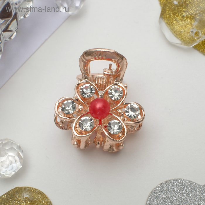 Краб для волос "Бусинка" 2,5 см цветок, золото, микс - Фото 1