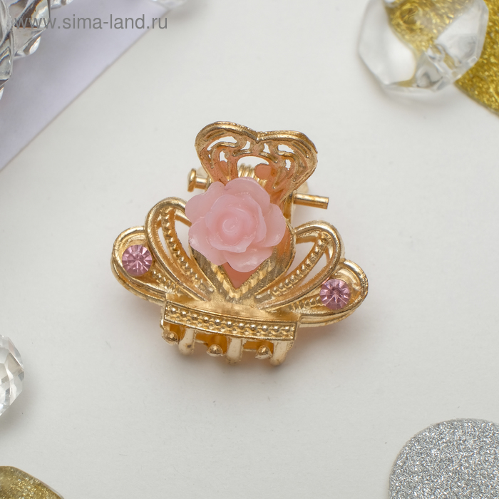 Краб для волос "Ария" 2 см цветок, золото, микс - Фото 1