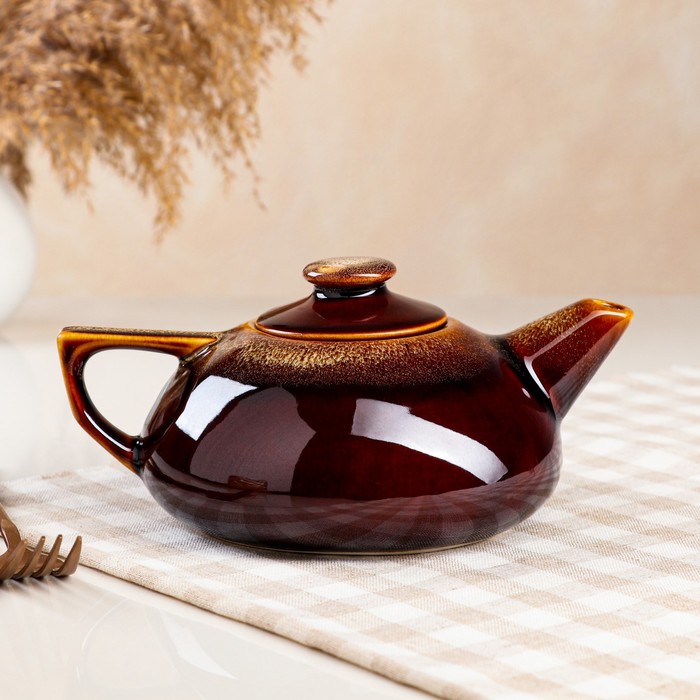 Чайник для заварки "Плоский", коричневый, керамика, 0.8 л - Фото 1