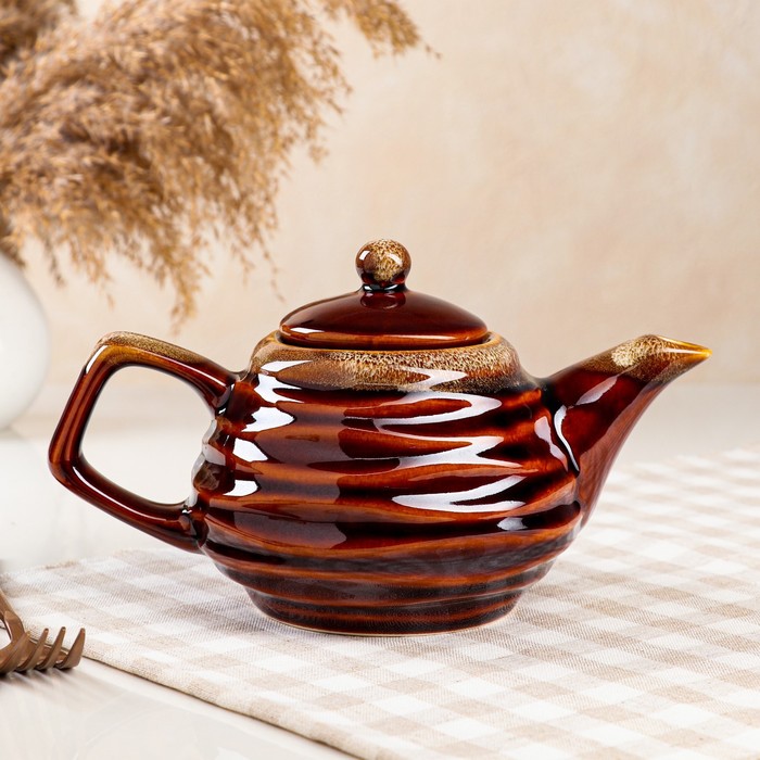 Чайник для заварки "Волна", коричневый, керамика, 0.8 л - Фото 1
