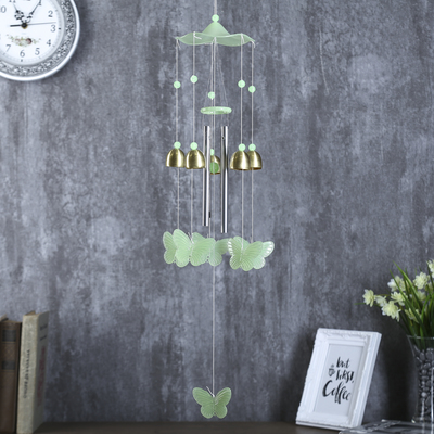 Музыка ветра светящаяся «Бабочки», фосфорная, пластик, металл, 4 трубки, 5 колокольчиков, 60 см