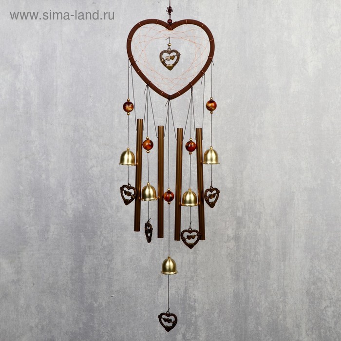 Музыка ветра «Сердце с сердечками», металл, 4 трубки, 5 колокольчиков, d=17 см, длина 65 см - Фото 1