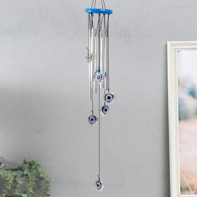 Музыка ветра «Сердечки от сглаза», металл, пластик, 5 трубок, глазки, 60 см