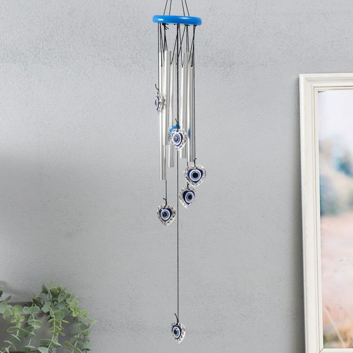 Музыка ветра «Сердечки от сглаза», металл, пластик, 5 трубок, глазки, 60 см - Фото 1