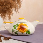 Чайник для заварки "Плоский", белый, деколь цветы, керамика, 0.75 л, микс - Фото 1