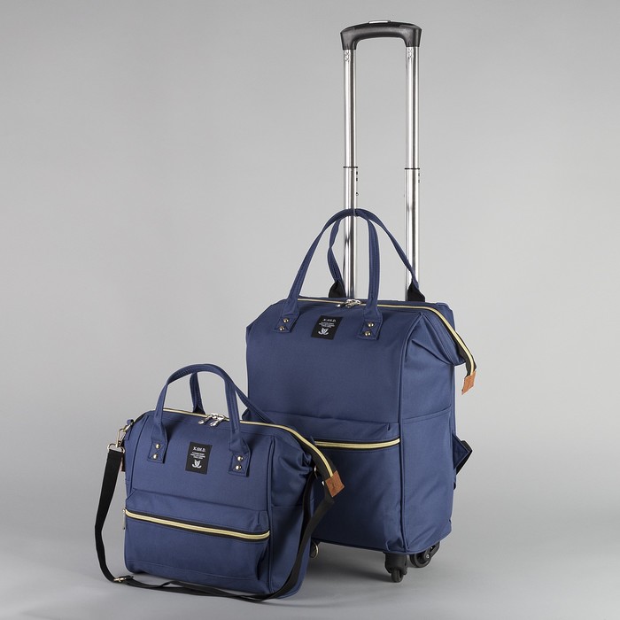 Сумка-рюкзак 2 в 1 на колёсах 18", отдел на молнии, наружный карман, цвет синий - фото 2057612