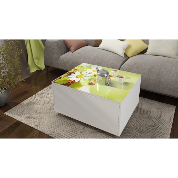 Стол «Трансформер» с ящиком 740(1480) × 600 × 410(750), стекло, цвет белый/81902734