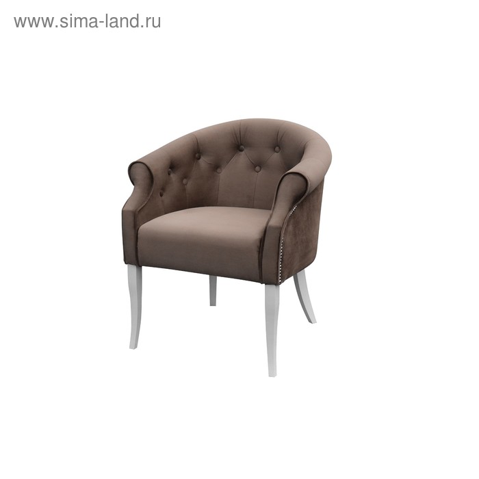 Кресло «Милан», ткань велюр, молдинг никель, опоры массив белый, цвет шоколад - Фото 1