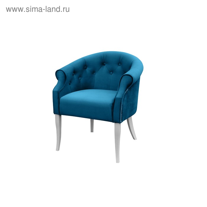Кресло «Милан», ткань велюр, молдинг никель, опоры массив белый, цвет океан - Фото 1