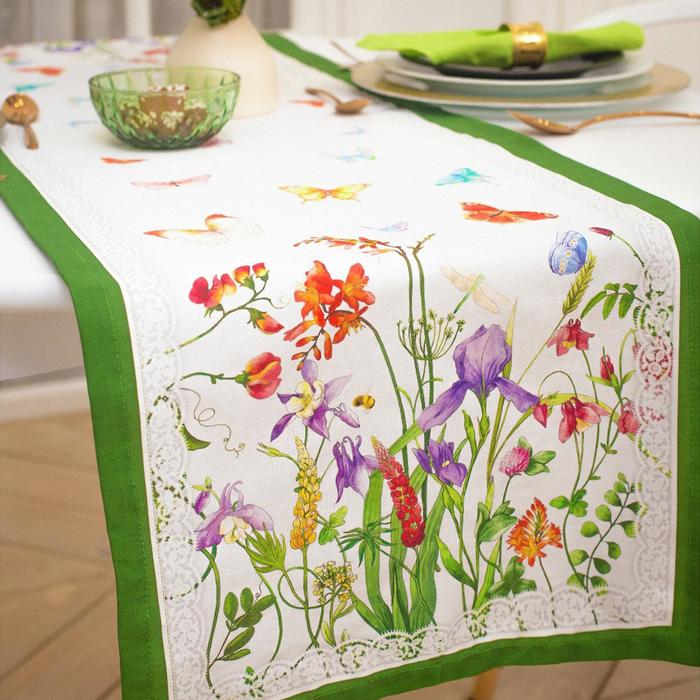 Дорожка на стол «Луговые цветы», 40×146 см±3 см, 100% хлопок, саржа 190 г/м² - Фото 1