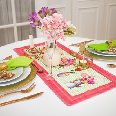 Дорожка на стол «Этель. Тюльпаны» 30×70 см, 100% хлопок, саржа 190 г/м², розовая