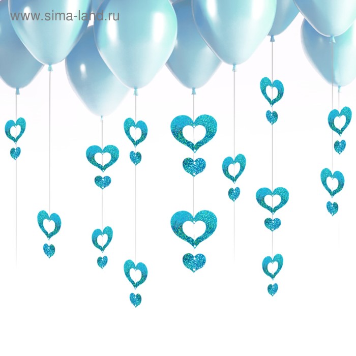 Гирлянда на шар «Сердечки», набор 100 шт., цвет голубой - Фото 1