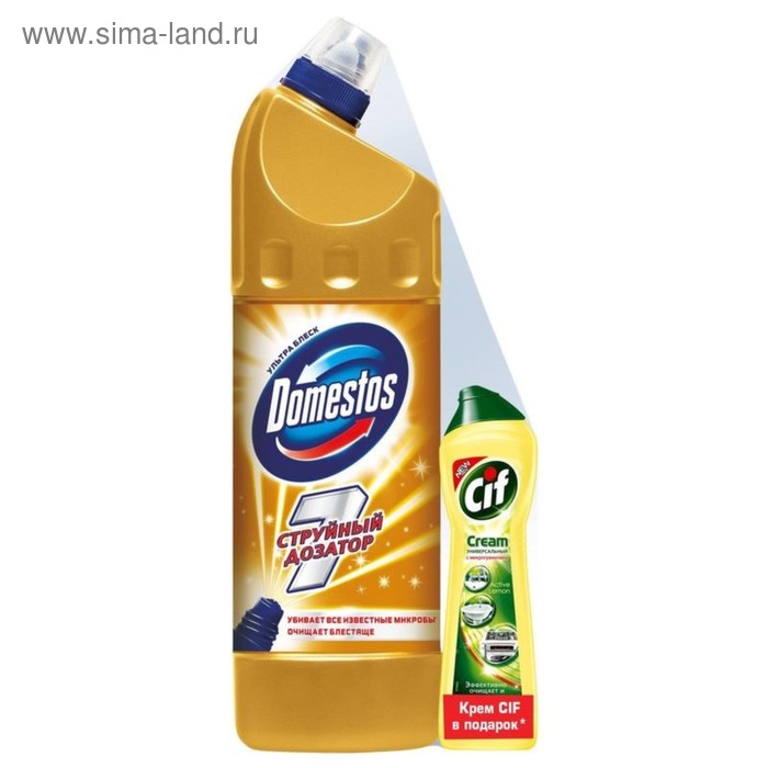 Средство универсальное Domestos Ультра Блеск,1 л + Крем чистящий Cif Лимон, 230 мл - Фото 1